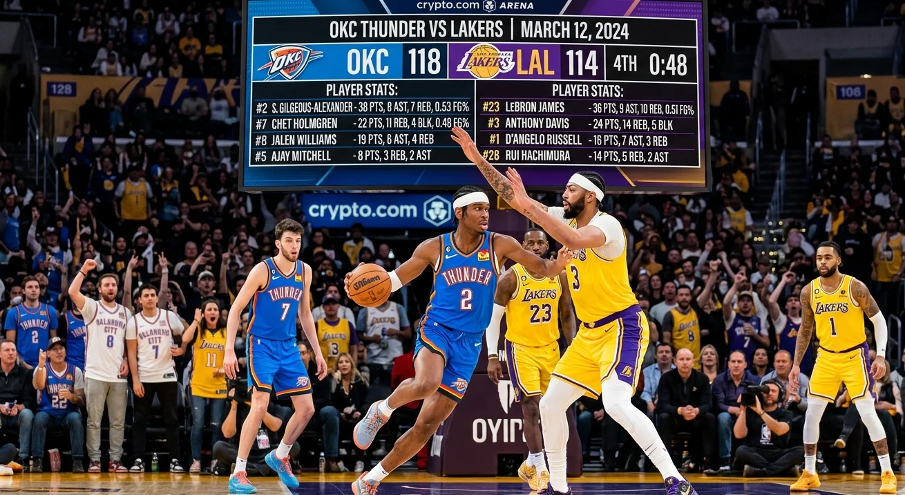oklahoma city thunder vs lakers match player stats