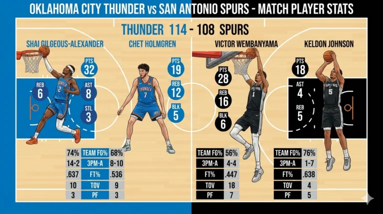 oklahoma city thunder vs san antonio spurs match player stats