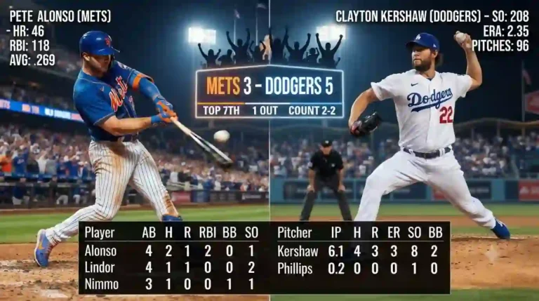 mets vs dodgers match player stats