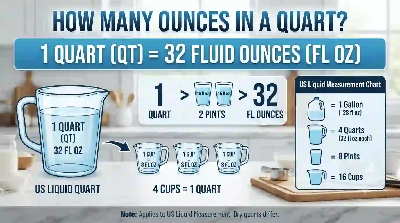 how many ounces in a quart