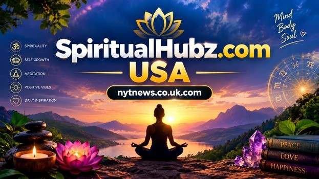 SpiritualHubz.com USA spirituality feature image with meditation, lotus flowers, and nytnews.co.uk.com branding
